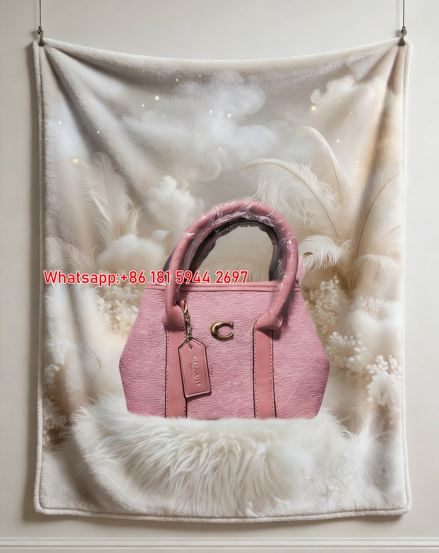 Coach New York Pink Handbag Flannel Throw Blanket for Couch & Wall Decor C092